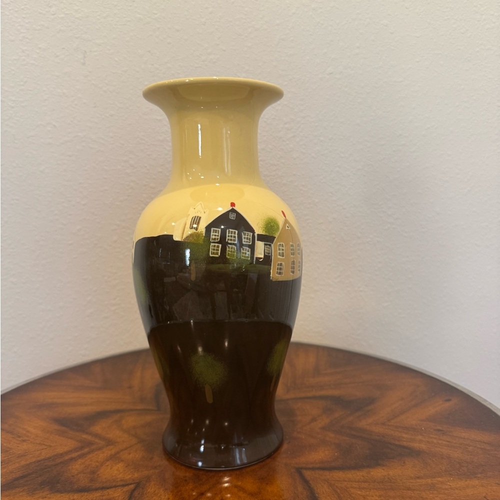 Vintage Hand-Painted Ceramic Vase with Folk Art Design 12” - Picture 7 of 16